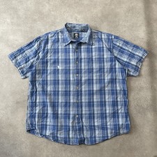 Timberland Button-Up Mens XL Plaid Short Sleeve Checkered Check Shirt, Blue