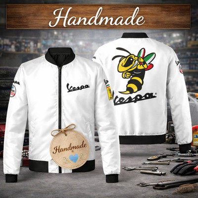 Vespa SERVIZIO Motorcycle Logo Printed Lightweight Windproof White Bomber Jacket