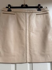 CHANEL 04P VINTAGE LAMBSKIN BEIGE SKIRT GOLD TRIM CC LOGO LINING FR44$5K SALE