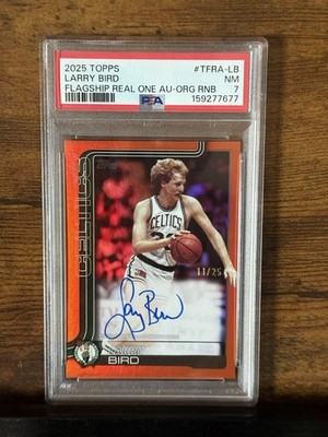 Topps Larry Bird 2025 Flagship Real One Auto Orange Rainbow 11/25 PSA 7