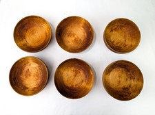 Set of 6 Vintage Hand Crafted Natural Wooden Bowls, Bottoms Attached w Wood Pegs