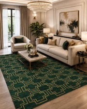 Green Geometric Hand Knotted Jute Rug Modern ...