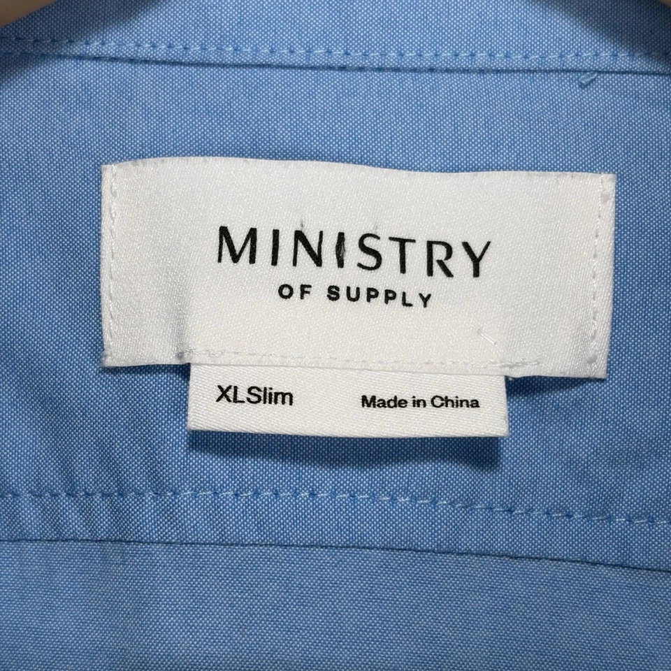 Camisa de Vestir Ministry of Supply Hombre XL Calce Ajustado Azul Manga Larga Rendimiento Foto 3 de 4