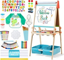 Blue 3-in-1 Wooden Kids Art Easel Magnetic Whiteboard  Chalkboard 