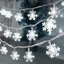 20 Ft 40 LED Snowflake String Lights Battery Waterproof Cool White Christmas