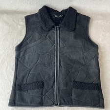 Vintage Suede Patchwork Vest Women  s Small Black NZ Lambskin Shearling Leather