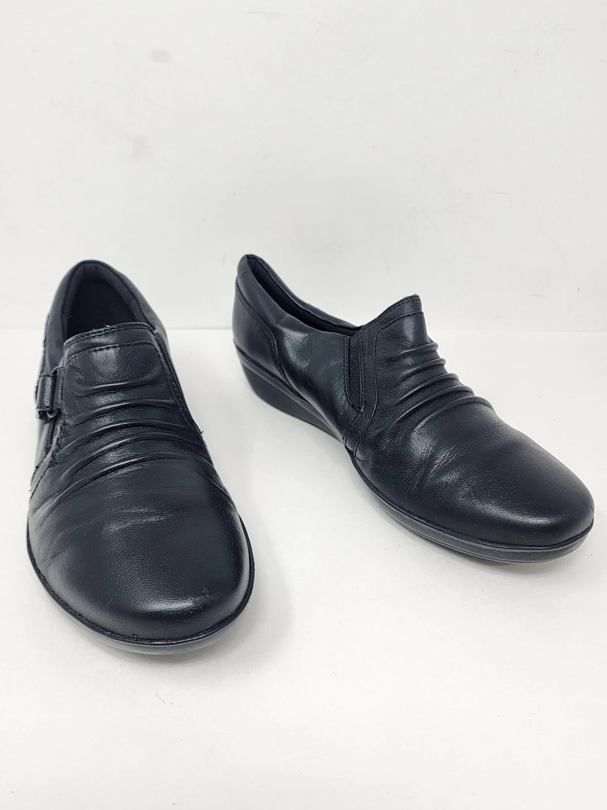 Scarpe comode mocassino Clarks Everlay Coda donna 8 nere in pelle con ruches