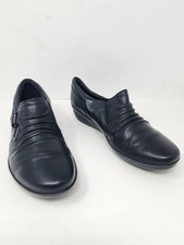 Clarks Everlay Coda Womens 8 Black Leather Ruched Slip On Loafer Comfort Shoes