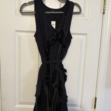 NWT GAP Black Sleeveless Dress - Size 8 - Pleated Ruffle Detail & Belted Waist