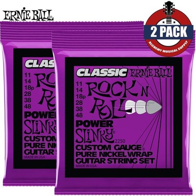 2-PACK Ernie Ball 2250 Power Slinky Classic Rock N Roll Guitar Strings 11-48