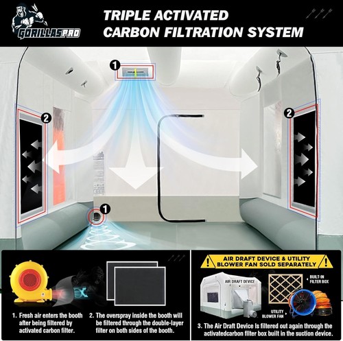 GORILLASPRO Inflatable Paint Booth with Blower Upgrade Air Filter System 7 Sizes - Picture 15 of 75