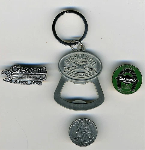   3 TOOL CO 100-150 YR ANNIVERSARY PINS KEY RINGS CRESCENT, NICHOLSON, DIAMOND