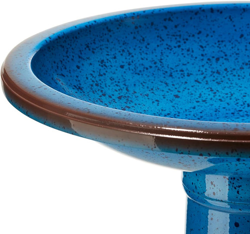 21.5" H Cobalt Blue Faux Ceramic Bird Bath for Outside, Hand-Painted Tall Pedest - Picture 8 of 9