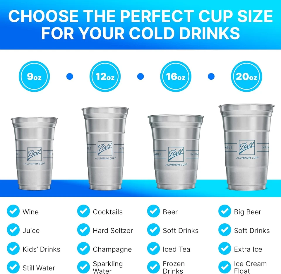 Ball Aluminum Cup Recyclable Party Cups, 12 Oz. Cup, 50 Cups per Pack - Image 4 of 4