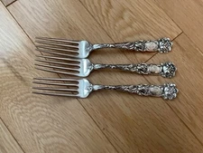 Alvin sterling Bridal Rose luncheon fork, script mono