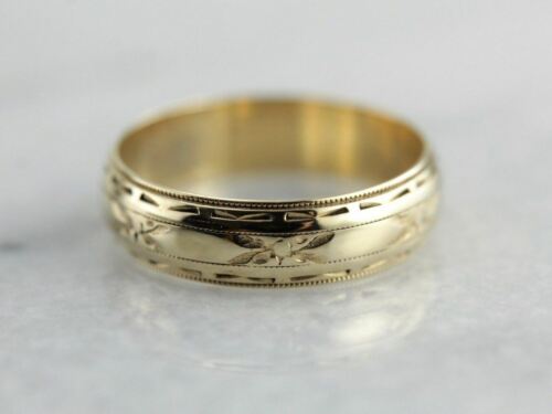Forget Me Not Wedding Band with Geometric Accents