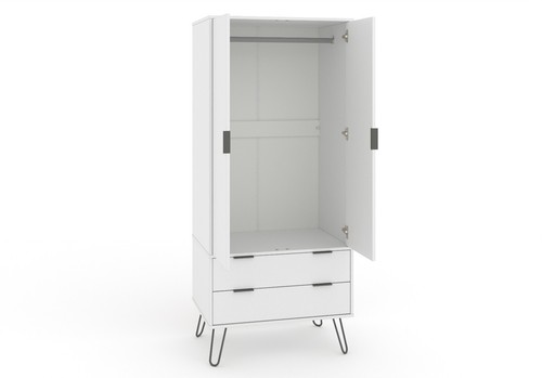Double Wardrobe 2 Drawers Storage with Hanging Rail Metal Legs Bedroom 4 Colours - Picture 43 of 46