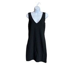 Boston Proper VNeck rib knit stretch tank little black dress. Size Small. Black