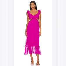 Show Me Your Mumu Lane Midi Dress in Pink Crinkled Chiffon Size Medium
