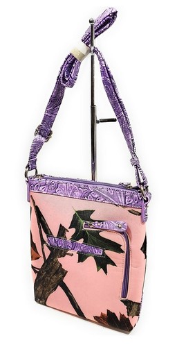 Camo Bling Cross Concealed Carry Messenger Bag Rhinestone Purse Purple Pink - Picture 2 of 3