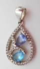 Sterling Silver Pendant 1" Birth Mother Stone Aquamarine Amethyst 1.9g Drop 925 — photo 3