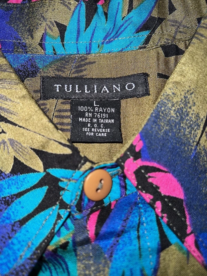 Camisa De Colección Años 80 90 Tulliano Rayón Abotonada Campamento Hawaiano Ocio Salón Para Hombre L Foto 2 de 4