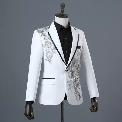 Herren 3D Kristall Strass Blazer Jacke Hochzeit Stickerei Kleid Anzug Mäntel - Bild 13 von 44