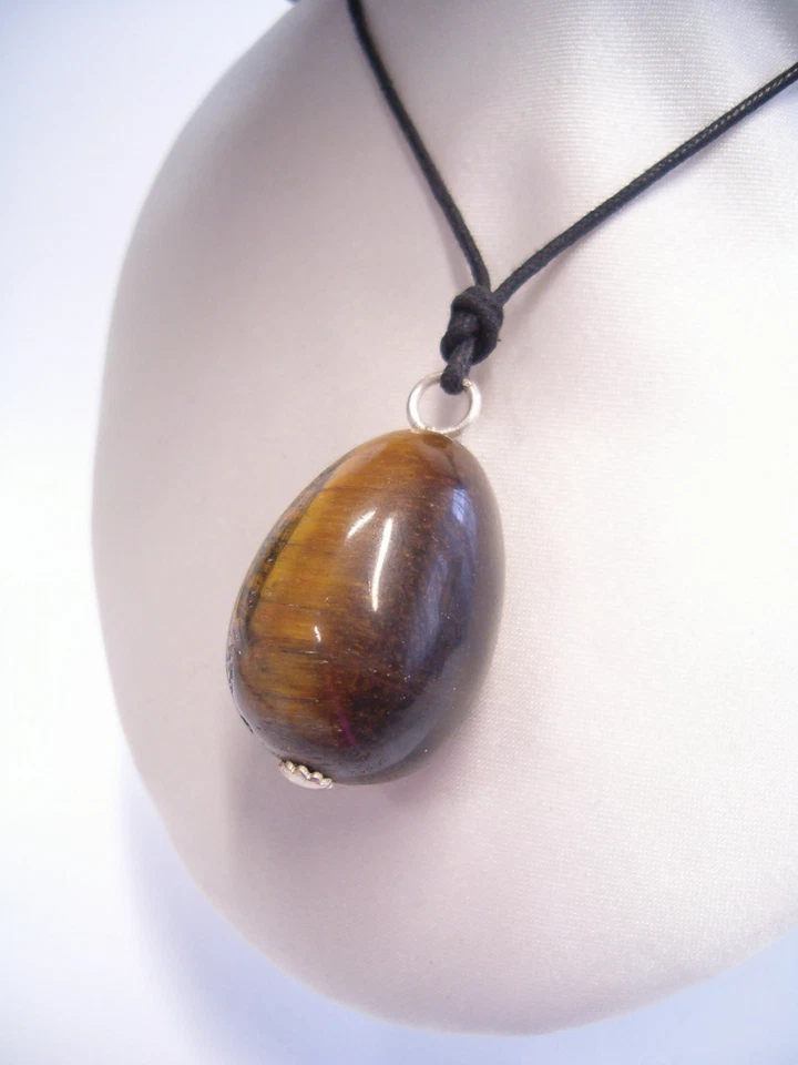 Ciondolo in ARGENTO 925 con OCCHIO di TIGRE naturale - pendente pietra dura - Immagine 3 di 4