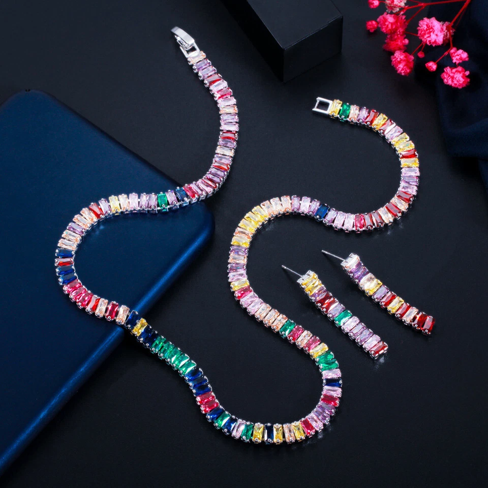 Pendientes de collar rectangulares 2 piezas arco iris amatista citrino topacio gemas plata dije Foto 4 de 4