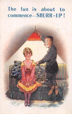 POSTCARD  COMIC  COUPLE   THE FUN IS ABOUT TO COMMENCE  SHURR UP