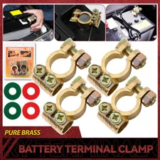 X4 Pure Brass Battery Terminals Connectors Clamps Top Post Protector w/ Washers