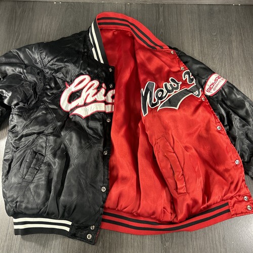Vintage Source New York Chicago Satin Jacket Size XL Hip Hop Style Reversible - Picture 1 of 24