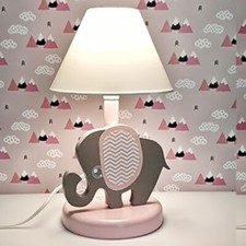Kinder Tischlampe Elefant Holz (Leuchtmittel E14, Elefant rosa)