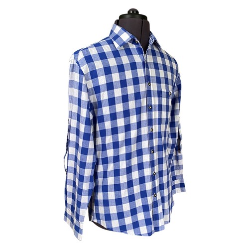 Camicia Wiesenprinz blu check tradizionale bavarese Loden cotone uomo 14,5 - 15 pollici - Foto 5 di 13