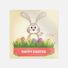 Happy Easter Card Bunny Eggs Grass Vinyl Sticker Decal