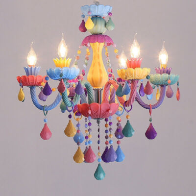 Macarons Crystal Candelabra Pendant Light Multicolored Chandelier Indoor Lamp