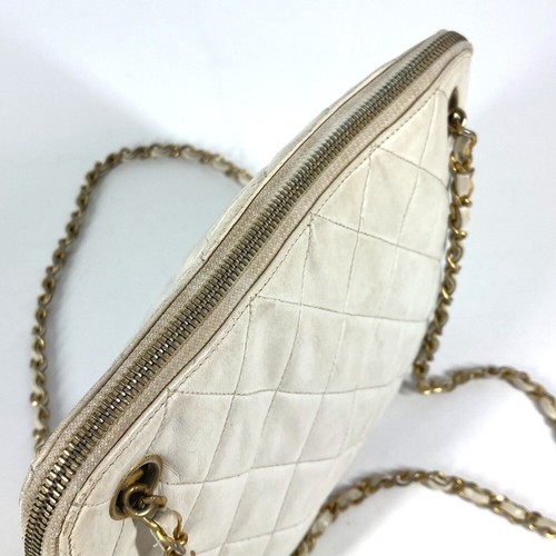 CHANEL Vintage Matelasse Quilted Logo Double Chain Schultertasche Leder Weiß - Bild 11 von 19