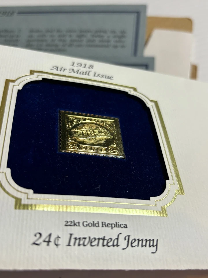 1918 Air Mail Issue 24c Inverted Jenny First Day Of Issue 22k Gold Stamp Replica - Image 4 of 4