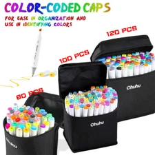 Ohuhu120/100/80/60 Colors Dual Tips Art Sketch Twin Marker Pens Highlighters&Bag