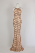 Halter neckline floor length dress with allover sequin design