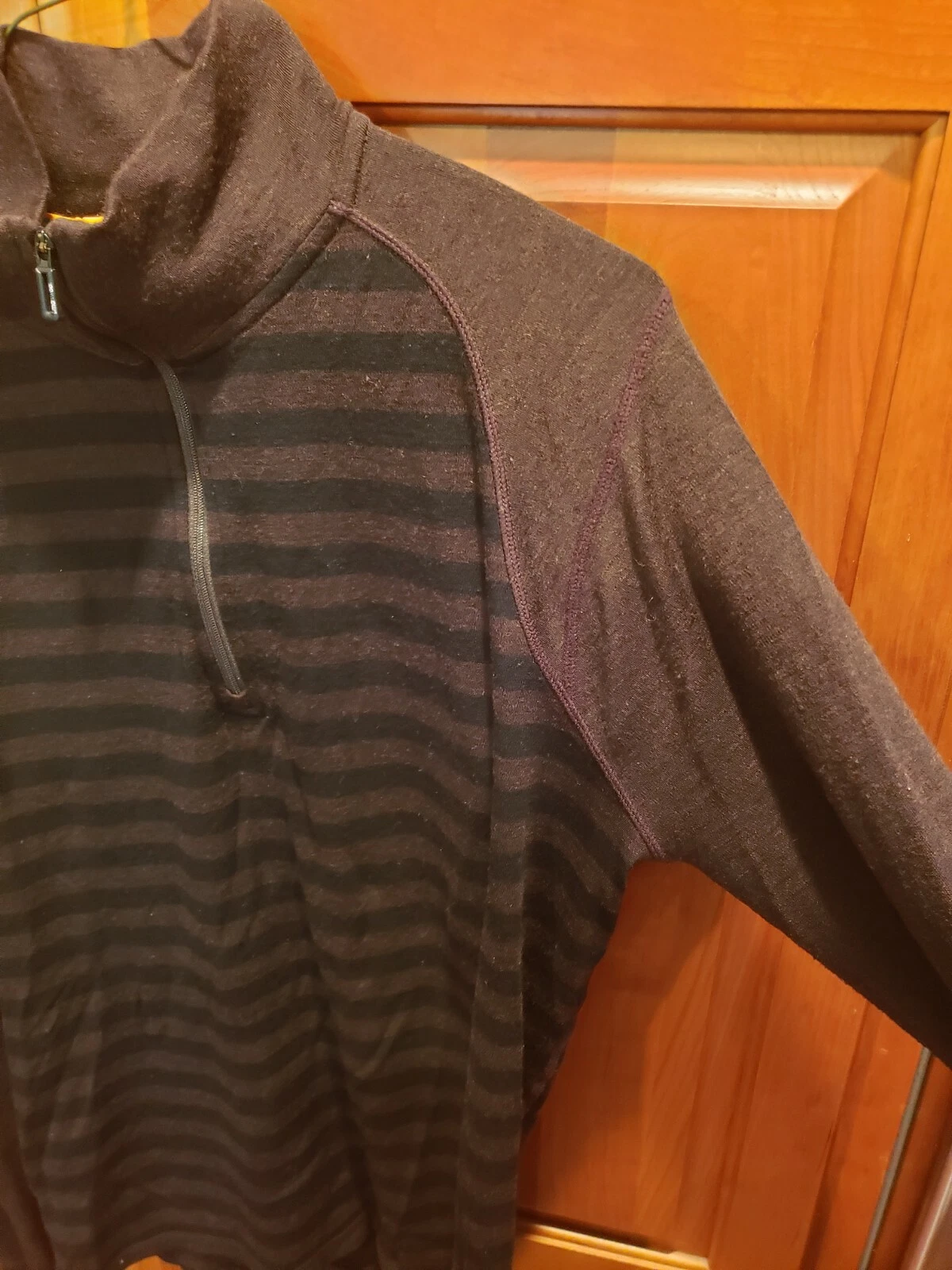 smartwool 100% merino wool 1/4 zip striped midlayer sweater