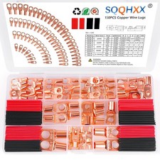 150Pcs Copper Wire Lugs, Battery Cable Ends AWG 2 4 6 8 10 12 Gauge Wire Connect