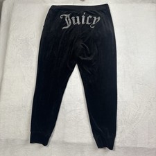 Y2K Juicy Couture Black Velour Sweatpants Women's Size Large Activewear Athletic
