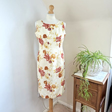 Vintage St Michaels Linen Tea Dress Size 14 Cream Orange Floral Feminine M&S