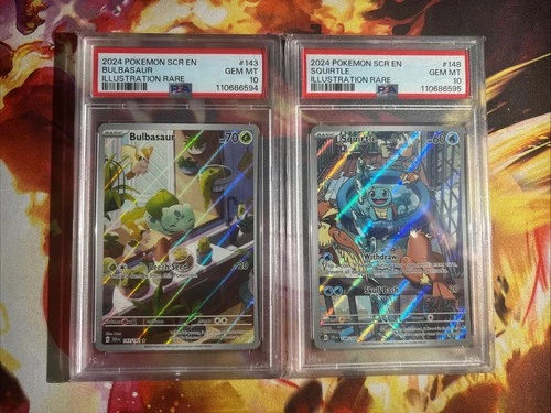 Pokémon Stellar Crown Squirtle 148/142 Bulbasaur 143/142 PSA 10 Sequential Set
