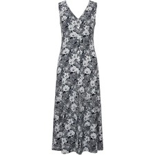 Talbots Maxi Dress Women 8P Black White Floral Sleeveless Rayon Slit Resortwear
