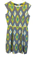 Tahari Arthur S. Levine Dress Linen Blend Ikat Print Sleeveless Multicolor 8 P