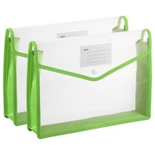 2 Plastic Folders A4 with Snap Closure, Green, Horizontal, for Office