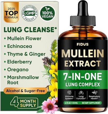 Mullein Drops for Lungs - USDA Organic Liquid - Mullein Leaf Extract