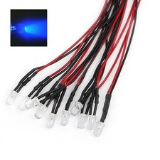 10x Blue LED Light Single Bulb Pre-Wired Light 5-12V 5mm Bright Round Top Clear